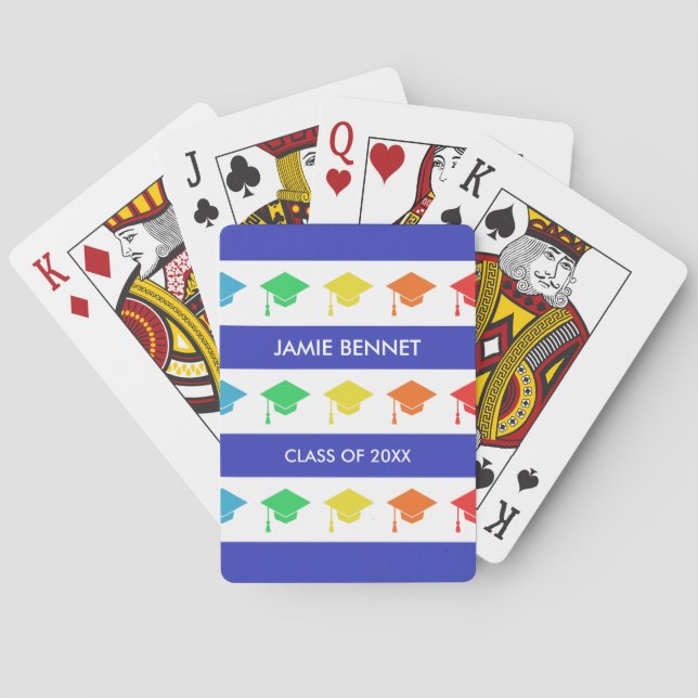 Jeu De Cartes Bleu des bandes et des maquettes | Nom personnalis (dos)