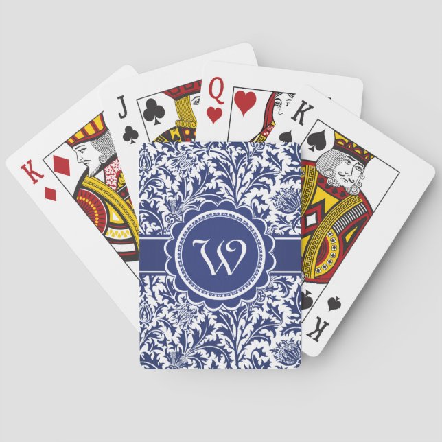 Jeu De Cartes Bleu élégant et blanc William Morris Floral (dos)