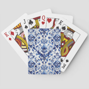 Jeu De Cartes Bleu et blanc Delft style ornement floral motif