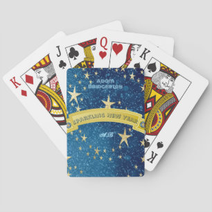 Jeu De Cartes Bleu étincelant Nouvel An doré foncé étoile