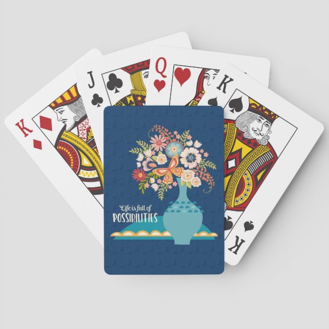 Jeu De Cartes Bleu Floral Bonne Typographie Citation Positive (dos)