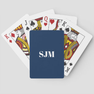 Jeu De Cartes bleu marine minimaliste blanc Nom monogramme perso
