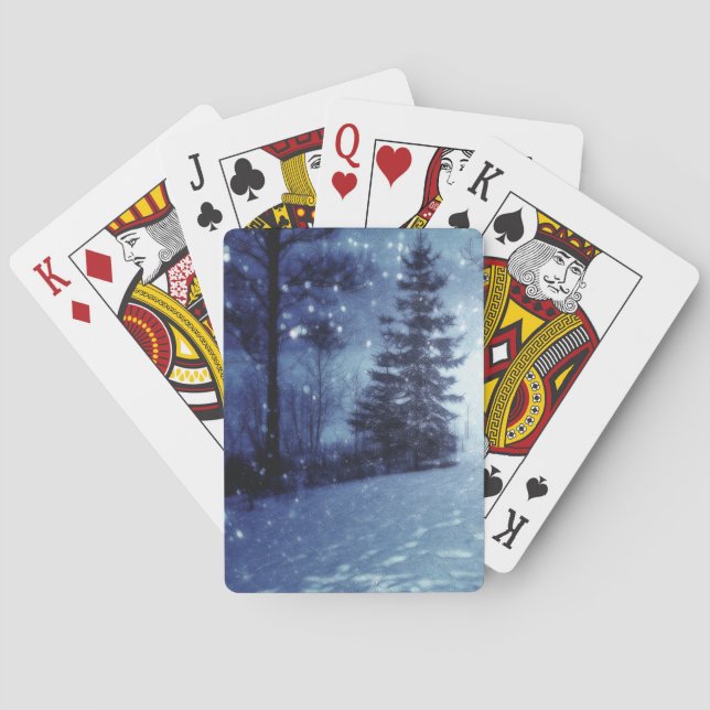 Jeu De Cartes Bleu Moonlit Forêt magique Scène d'hiver (dos)