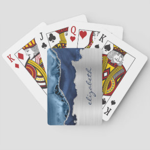 Jeu De Cartes Bleu Nuit Moderne Argenté Agate Métallisé