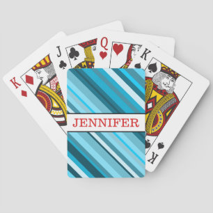 Jeu De Cartes Bleu Océan-Inspiré/Teal/rayures d'Aqua + Nom