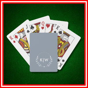 Jeu De Cartes Bleu Poussiéreux et Blanc   Monogramme Initiales M