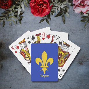 Jeu de cartes bleu roi avec Fleur de Lys Or