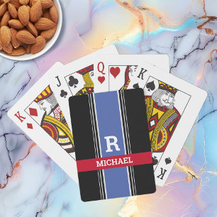 Jeu De Cartes Bleu rouge et noir, Gras Monogramme & Nom