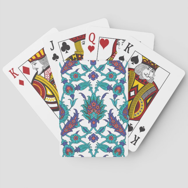 Jeu De Cartes Bleu Turquoise Rouge Blanc Oriental Floral (dos)