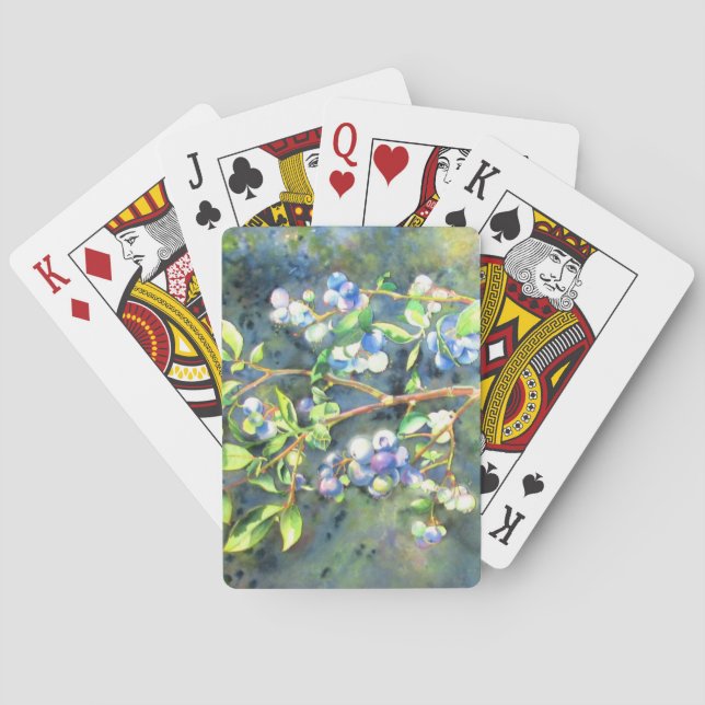 Jeu De Cartes Bleuets, fruit romantique Peinture d'aquarelle (dos)