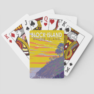 Jeu De Cartes Block Island Rhode Island Travel Art Vintage