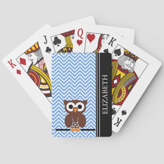 Jeu De Cartes Blue Chevron Owl Monogram (dos)