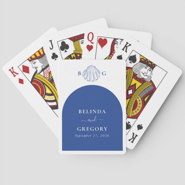 Jeu De Cartes Blue Clam Seashells Coastal Seaside Beach Wedding (dos)