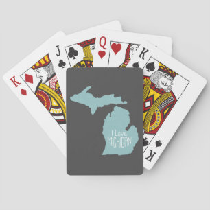 Jeu De Cartes Blue Grey I Love Michigan Silhouette
