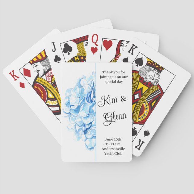 Jeu De Cartes Blue Hydrangea Modern Southern Wedding Favoriser (dos)