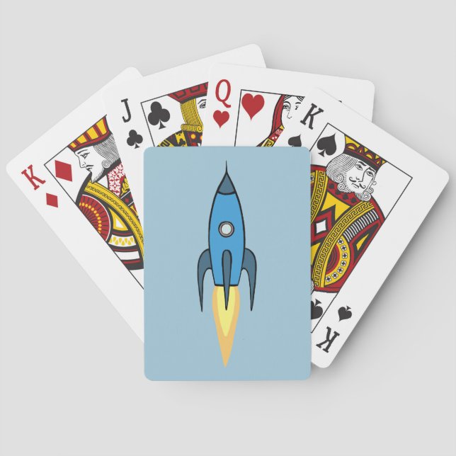 Jeu De Cartes Blue Retro Rocketship Cute Cartoon Design (dos)
