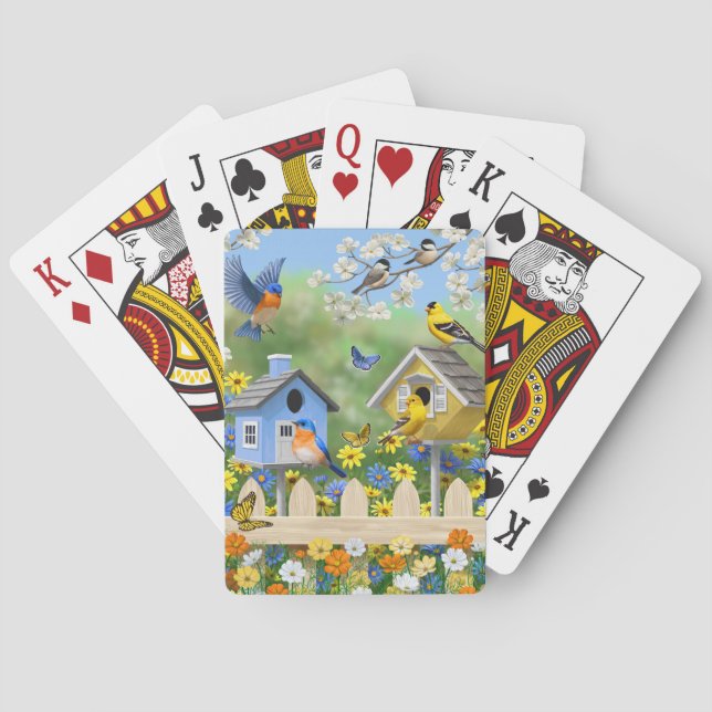 Jeu De Cartes Bluebirds Goldfinches Birdhouses Jardin aux fleurs (dos)