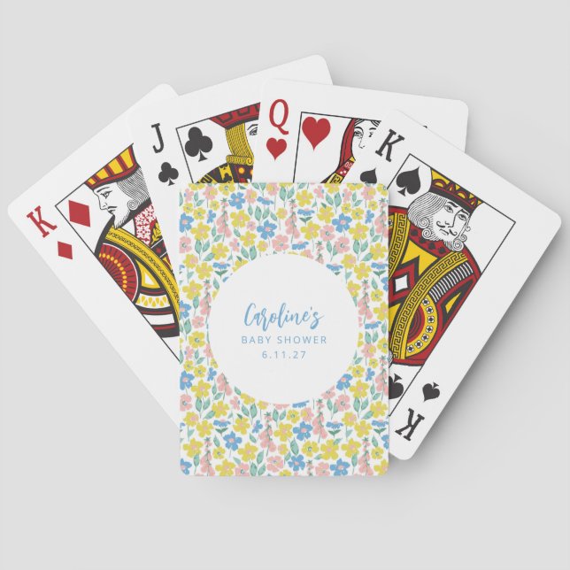 Jeu De Cartes Boho Blue Jaune Ditsy Floral Baby shower personnal (dos)