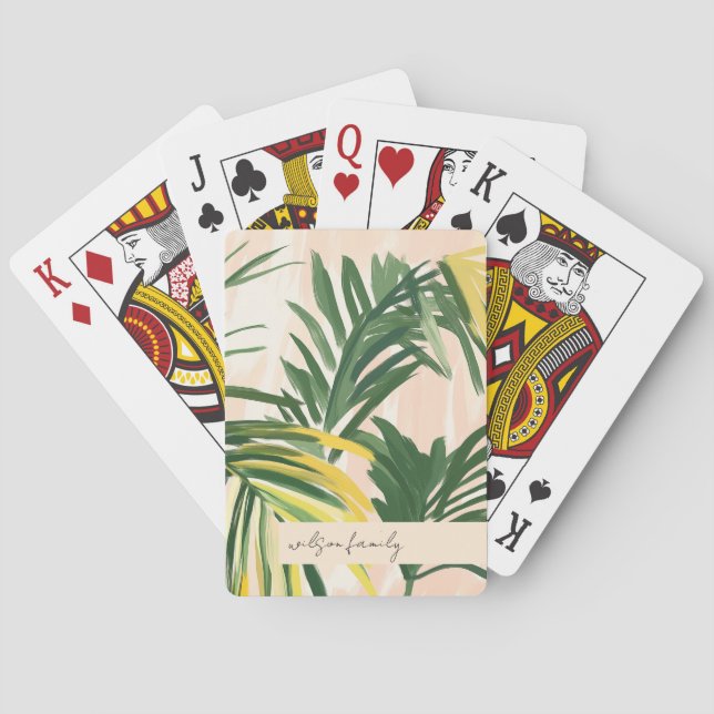 Jeu De Cartes Boho Blush Green Tropical Palm Plage Feuille (dos)