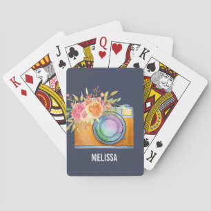 Jeu De Cartes Boho Orange Caméra & Bouquet Floral Aquarelle