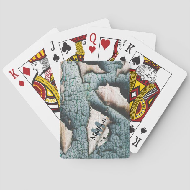 Jeu De Cartes Bois de peinture bleu vieux rustique vert sur mesu (dos)