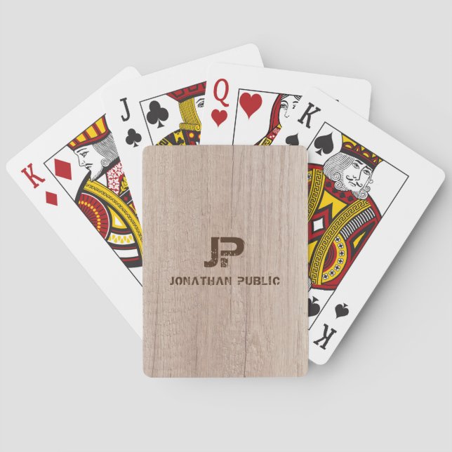 Jeu De Cartes Bois Planche Regarder Monogramme Modèle personnali (dos)