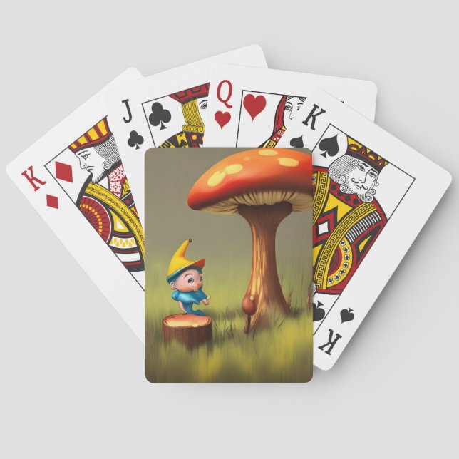 Jeu De Cartes Bois rustique en bois blanc champignon Gnome (dos)