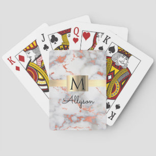 Jeu De Cartes Boite en or en marbre blanc/Rose, Nom/Monogramme V