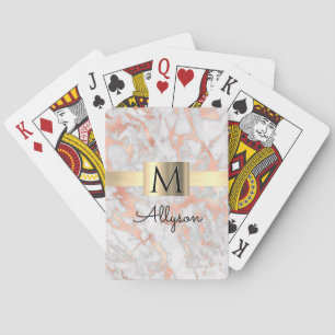 Jeu De Cartes Boite en or en marbre blanc/Rose, Nom/Monogramme V