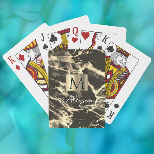 Jeu De Cartes Boite en or en marbre noir et or, nom et monogramm
