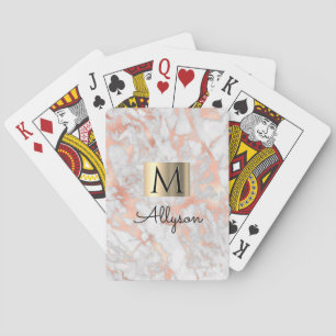 Jeu De Cartes Boite en or marbre blanc et Rose, nom et monogramm