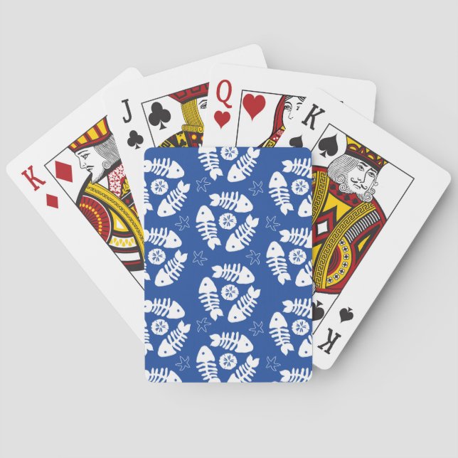 Jeu De Cartes Bones de poisson blanc et dollars de sable bleu (dos)