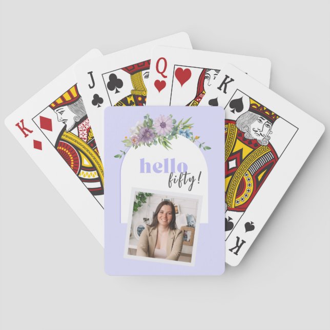 Jeu De Cartes Bonjour (année personnalisée) - Florales pourpres  (dos)