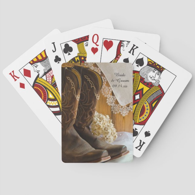 Jeu De Cartes Boots Cowboy et dentelle Pays Mariage de l'Ouest (dos)
