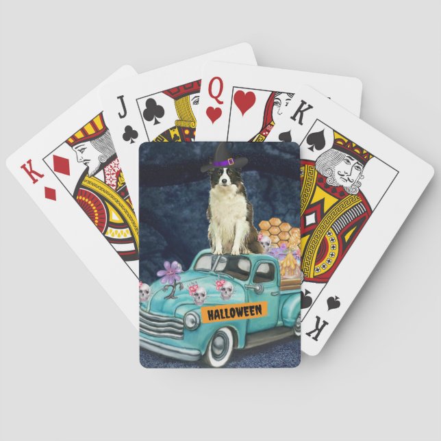 Jeu De Cartes Bordure Collie Halloween Camion Effrayant Nuit (dos)