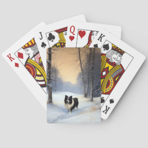 Jeu De Cartes Bordure Collie Laisser neiger Noël
