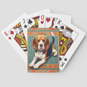 Jeu De Cartes Bordure colorée de chien Beagle 3D réaliste élégan