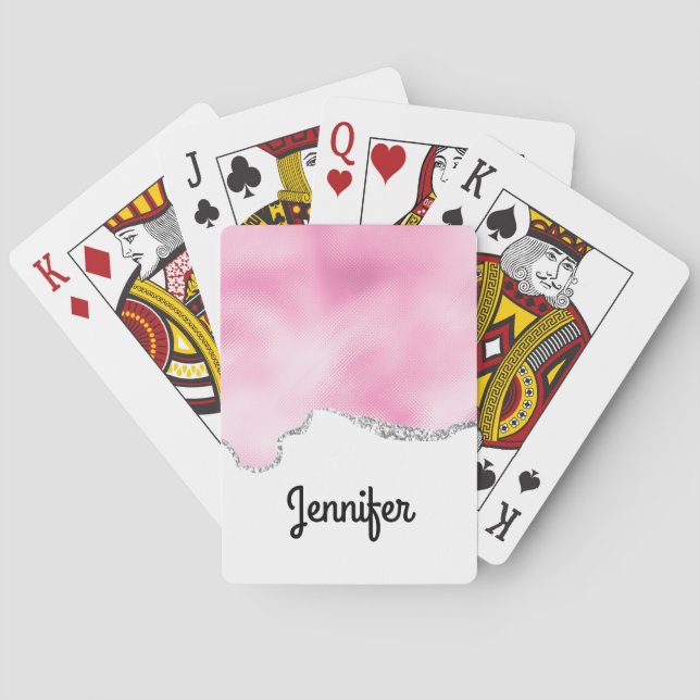 Jeu De Cartes Bordure Parties scintillant rose et argent Faux él (dos)