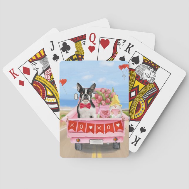 Jeu De Cartes Boston Terrier Chien Valentine's Day Truck Hearts (dos)