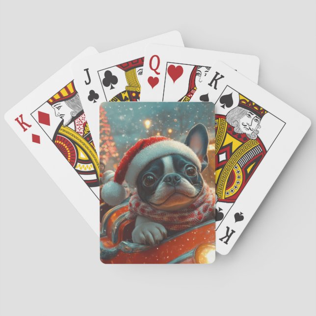 Jeu De Cartes Boston Terrier Dog Roller Dessous de verre Noël (dos)