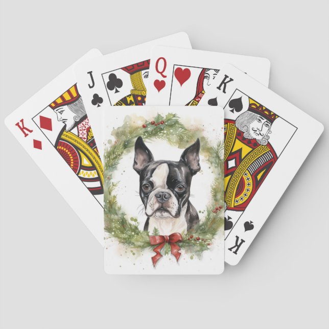 Jeu De Cartes Boston Terrier Noël Wreath Festive Pup (dos)