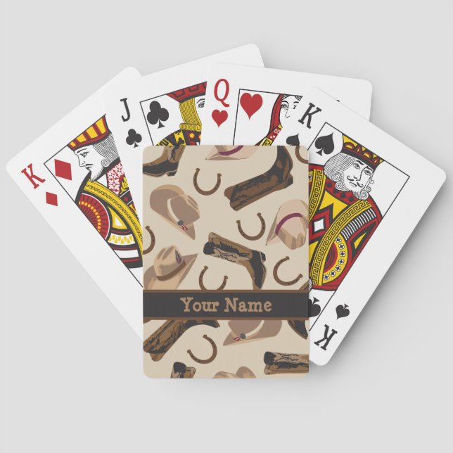Jeu De Cartes Botte Casquette Western Cowboy Nom Beige Noir (dos)