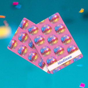 Jeu De Cartes Boule de Disco Groovy Anniversaire Paillettes Rose