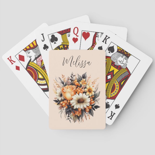 Jeu De Cartes Bouquet de fleurs gris-jaune orange (dos)