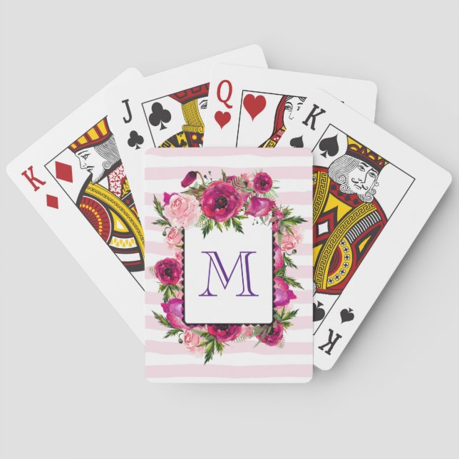 Jeu De Cartes Bouquet de fleurs roses et coquelicots sur bandes  (dos)