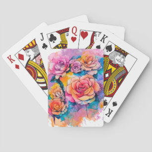 Jeu De Cartes Bouquet de roses à taches de peinture aquarelle mo