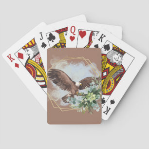 Jeu De Cartes Bouquet encadré d'aigle chauve aquarelle