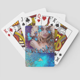JEU DE CARTES BOUTEILLE BLEUE AVEC PARKLES VERTS D'OR