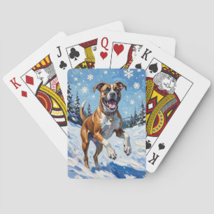 Jeu De Cartes Boxer Chien Énergique Bondissant dans la Neige d'H