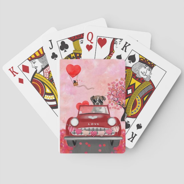 Jeu De Cartes Boxer Chien voiture avec les coeurs Valentine's (dos)